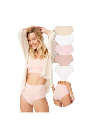 Cottonhill Yüksek Bel Basic Lazer Kesim Bikini Külot 5'li Paket Çok Renkli 6