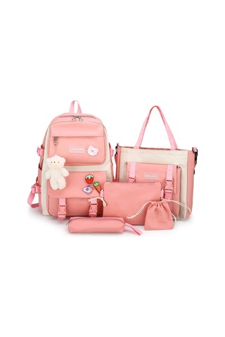 Aromee 5 Parça Set Kadın Laptop Sırt Çantası Tuval Okul Çantaları - Turuncu