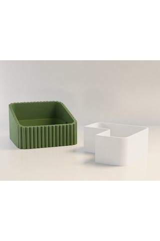 3d Baskı Fıstık Kasesi - Çift Hazneli Kabuk Ayırıcı Sunum Kasesi - Yeşil Beyaz