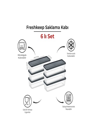 6'lı Saklama Kabı 1,3 Litre Derin Dondurucu Mikrodalga Uyumlu Gri