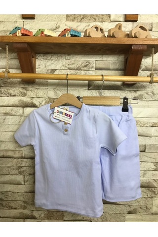 Aysbebe Erkek Çocuk Şortlu Kaşkorse Takım Kısa Kollu Buz Mavi