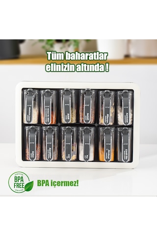 Porsima 1118 12li Standlı Kaşıklı Kapaklı Baharatlık Seti Antrasi Antrasit - Beyaz