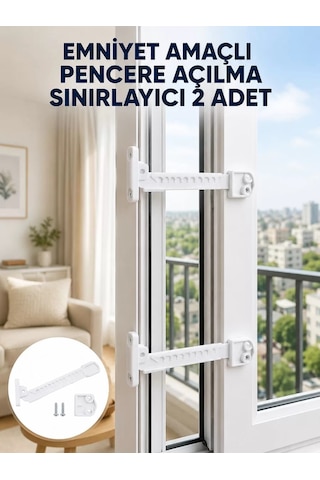 Northcity Yeni Nesil Emniyet Pencere Açılma Sınırlayıcı Aparat - 2 Adet Güvenlik Seti Açık Beyaz