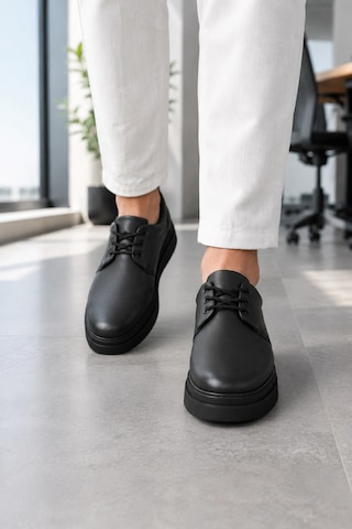 Mevese Ornex Erkek Deri Görünümlü Bağcıklı Casual Sneaker Klasik Günlük Ayakkabı - Siyah