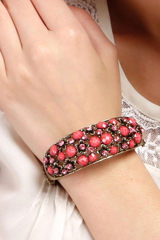 Tblk02807 Pembe Taşlı Döküm Metal Çiçek Model Kadın Bilezik 2806-2809 Çok Renkli