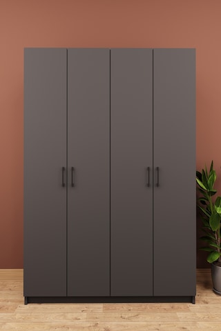 Asra Trend Vestiyer & Portmanto V-08 %100 MDF 4 Kapaklı Askılı Çok Raflı Ayakkabılık Koyu Gri