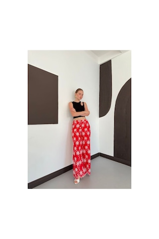 Verymoda D 2913 Nakışlı Pantolon D2913 Kırmızı