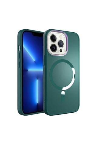 Apple Uyumlu iPhone 12 Pro Max Kılıf M-safe Wireless Şarj Özellikli Zore Stil Kapak Koyu Yeşil