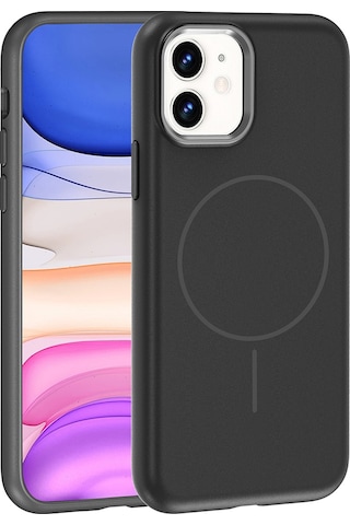 Apple Uyumlu iPhone 11 Kılıf M-safe Şarj Özellikli Metal Kamera Çerçeveli Zore Edi Silikon Kapak Siyah