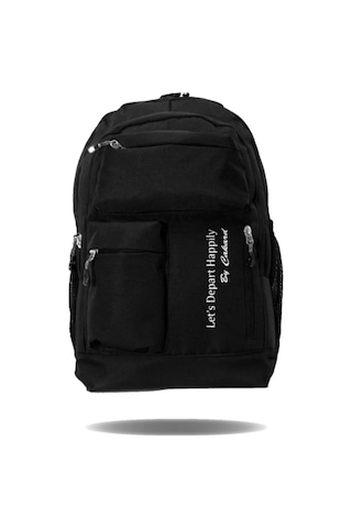 Siyah Astarlı Lüx Kumaş Çok Cepli Okul Sırt Gezi Çantası Siyah