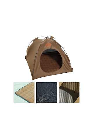 Geeroyoo Taşınabilir Katlanır Kedi Çadırı - Kahverengi Yastıklı Evcil Hayvan Evi, Açık Hava Ve İç Mekan Kullanımı