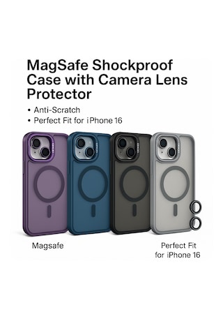 İphone 16 Kılıfı, Kaliteli Kamera Lens Koruyucu Dahil, Magsafe Uyumlu Darbe Dayanaklı, 3 Renk Siyah