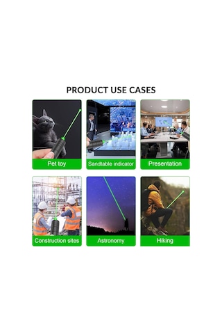 Dofolink Yüksek Güçlü 2000m Yeşil Lazer Pointer, Usb Şarjlı, Alüminyum Kasa, Astronomy-piknik-halka Sunumlar İçin, Siyah Renk Siyah