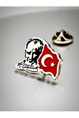 Yörük Tasarım Atatürk&bayrak Yaka Rozeti Krom Kaplama Gümüş