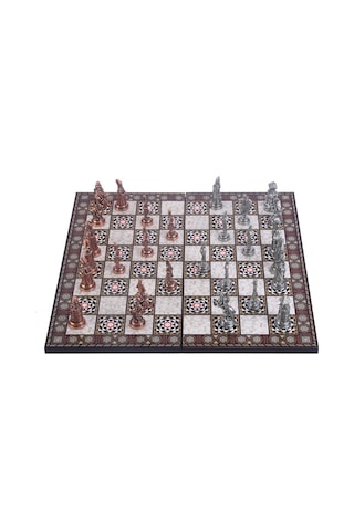 Büyük Boy Metal Osmanlı Bizans Satranç Takımı Antik Ve Katlanır Sedef Desenli Mdf Ahşap Satranç Tahta 43x43 Cm.