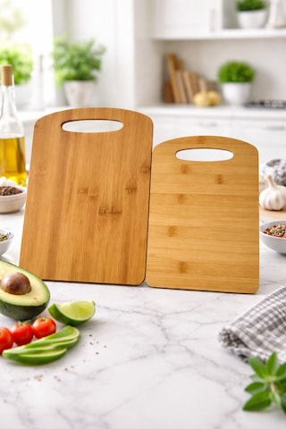 Makri Home İkili Bambu Kesim Panosu Seti, Küçük Boy: 28 20 Cm, Büyük Boy: 33 24 Cm Bambu