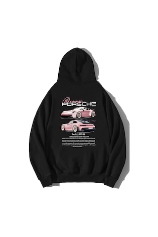 Brz Collection Unisex Oversize Berry Porsche Hoodie Siyah