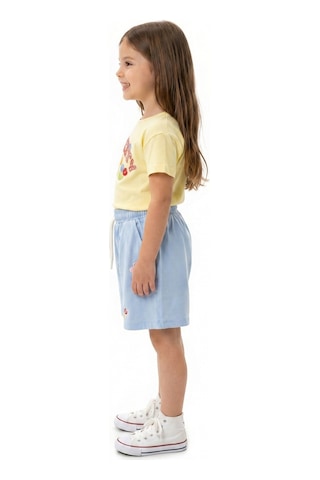 Toontoy Kids Toontoy Kız Çocuk 2'li Şortlu Takım Bisiklet Yaka Kısa Kollu Baskılı Tişört Beli Bağlamalı Baskılı Şort 25034 Açık Sarı