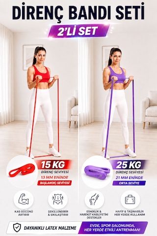 Spor Byfit 15 Kg Hafif Ve 25 Kg Orta Dirençli Set Power Güç Bandı Lastiği Kırmızı + Lila