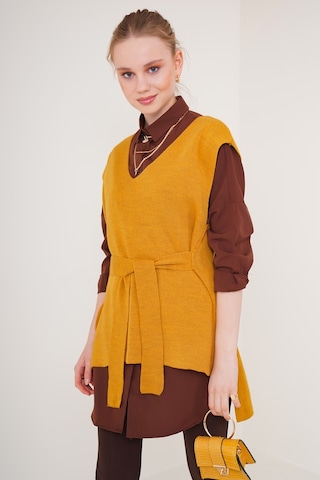 Bigdart 15760 Kuşaklı Triko Süveter - Hardal 001