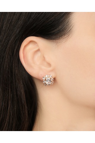 Lekka Design Kadın Kararmaz Çelik Lüks Takı Baget Taşlı Abiye Şık Küpe Altın