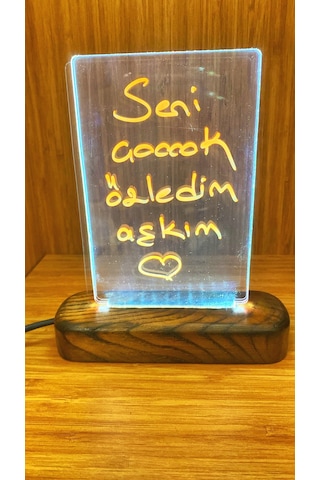 Hediyelik Dekoratif Mesaj Panosu Led Işıklı Yazı Tahtası Usb Ahşap