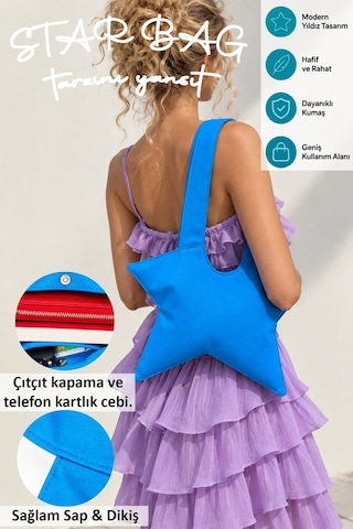 Tuttobene Star Bag Yıldız Çanta Çıtçıtlı İç Cepli Özel Tasarım Omuz Çantası Su Geçirmez Leke Tutmaz Tb052 Turkuaz