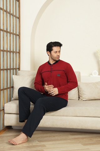 Enisena Erkek %100 Pamuklu Pijama Takımı-robalı Ve 3 Düğmeli-12489 Bordo