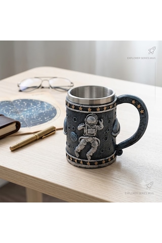 3d Astronot Kupa Bardak, Uzay Temalı Kupa, Çelik İç Hazneli Dekoratif Bardak, Astronot Figürlü Kahve Kupası, Hediyelik Kupa, İlginç Tasarım Kupa, Koleksiyonluk Bardak Lacivert
