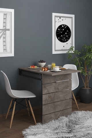 Fulya Duvara Monte Katlanabilir Pratik Yemek Masası Balkon Gri