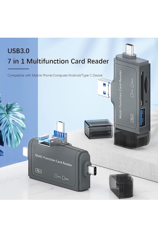 Type C Micro Usb Lightning 7in1 Kart Okuyucu Tf Sd Usb Ads-368