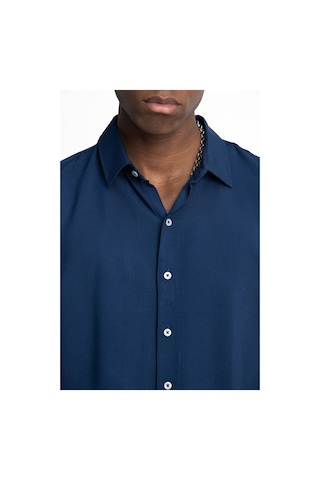 Tudors Slim Fit Dar Kesim Uzun Kol Dökümlü Viskon Şık Erkek Lacivert Gömlek-26913-lacivert Lacivert
