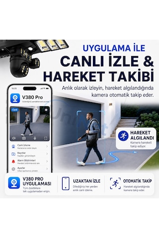 Uninet Solar 4g Kamera 2 Kameralı Güneş Enerjili Sokak Lambası Alarm Hareket Algılayıcılı Güneş Enerjili Kamera