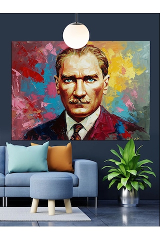 Soyut Renkli Atatürk Portresi Dekoratif Kanvas - Mdf Ahşap Tablo