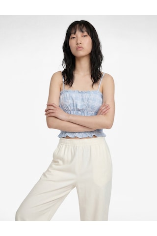 Koton Slim Fit Gofre Kumaş Gipeli Kolsuz Kareli Crop Bluz Mavi Ekose 6sal30001ıw Mavi Ekoseli