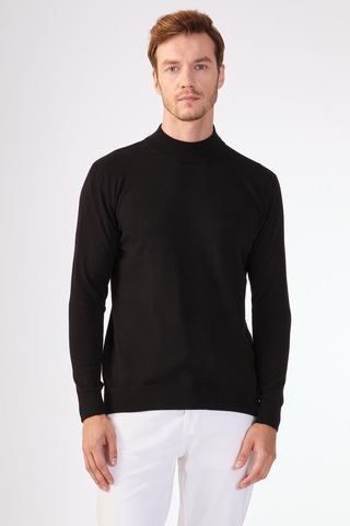 Dufy %100 Pamuk Slim Fit Düz Erkek Triko - Siyah