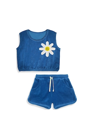 Denokids Gülen Çiçek Kız Çocuk Havlu T-shirt Ve Şort Takım Çok Renkli
