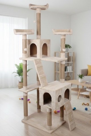 Missidea Cat City Yeni Rezidans Kedi Oyun Evi Ve Tırmalama Bej
