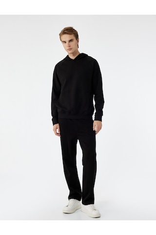 Koton Kanguru Cepli Kapüşonlu Lastik Detaylı Uzun Kollu Hoodie Siyah 6wam70008mk Siyah