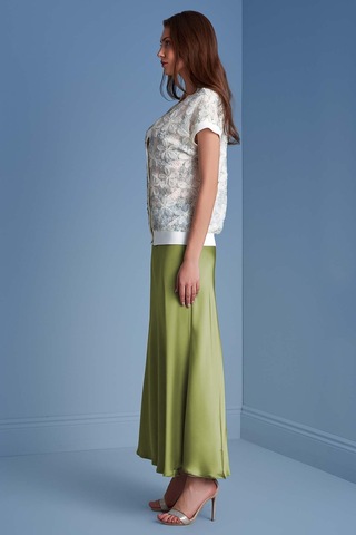 Evaze Yeşil Saten Etek Yeşil