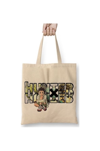 Toyaso Hunter X Hunter Logo Bez Çanta Uzun Saplı Alışveriş Çantası Plaj Çantası Beyaz