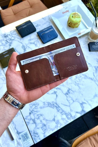 Rixe Antik Kahve Unisex Hakiki Deri Kartlık Cüzdan Ultra Ince Kişiye Özel Isim Baskılı Kahverengi