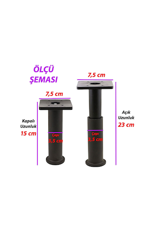 2 Adet Modül Ayarlanabilir Destek Ayağı 15 X 23 Cm Siyah Ayak Mobilya Kanepe Baza Koltuk Ünite Ayakları