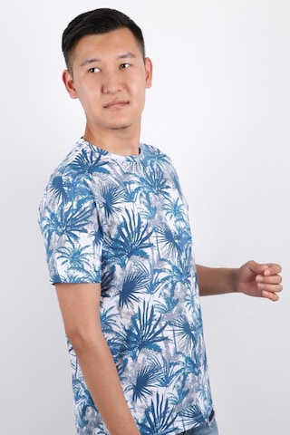 Rich Erkek Bisiklet Yaka Baskılı T-shirt %100 Pamuk Tişört Lacivert