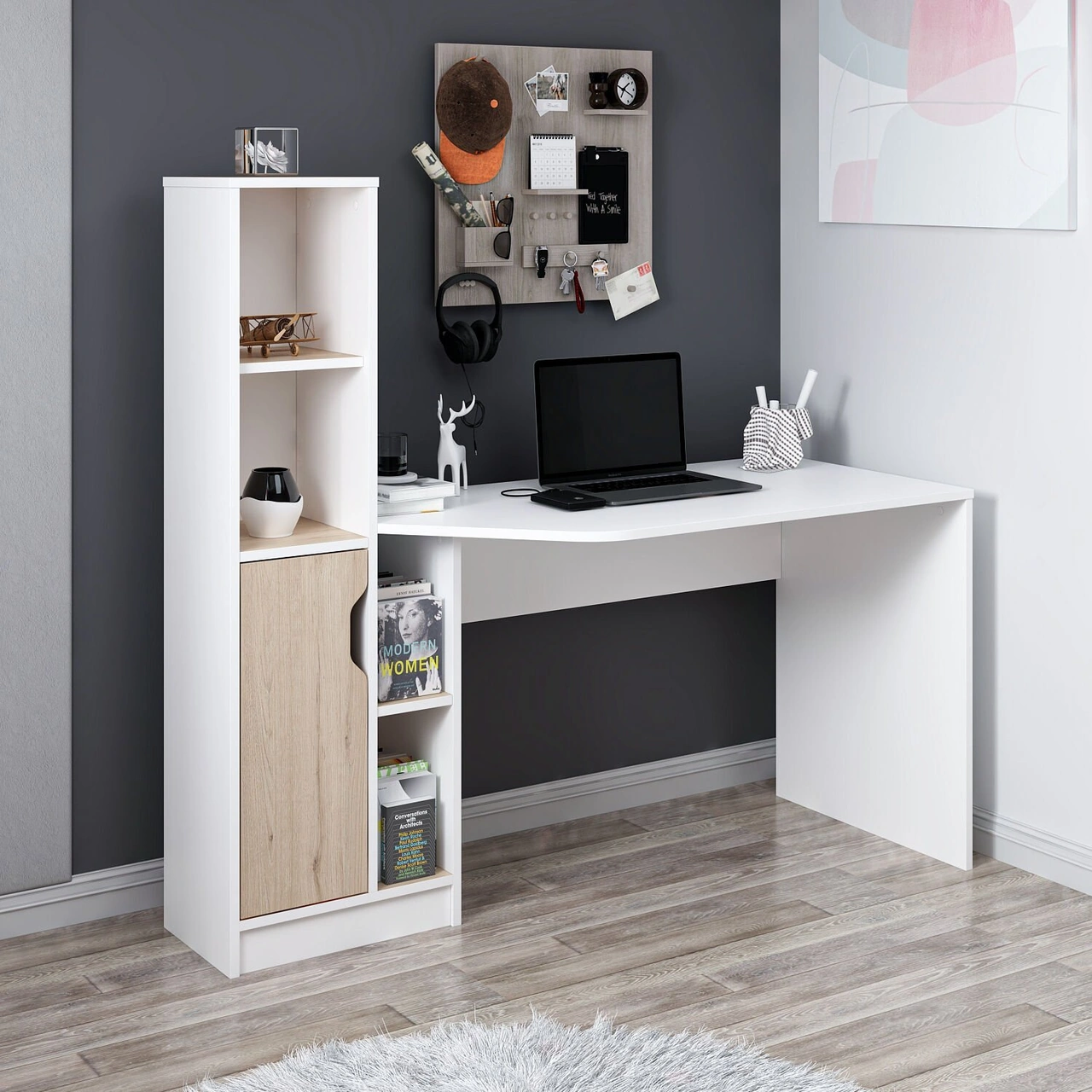 Viora Çalışma Masası - Beyaz/derin Sepet Çok Renkli