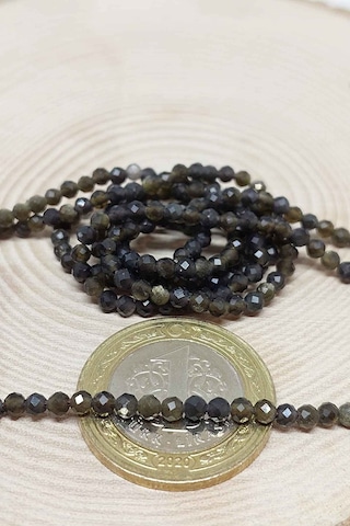 Golden & Siyah Obsidyen Taşı Dizi 2,5mm