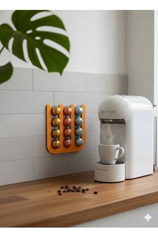 İhtiyacın3d Nespresso Vertuo Kapsül Düzenleyici Mıknatıslı 12 Li Kahve Kapsül Standı 24x24 Cm Turuncu