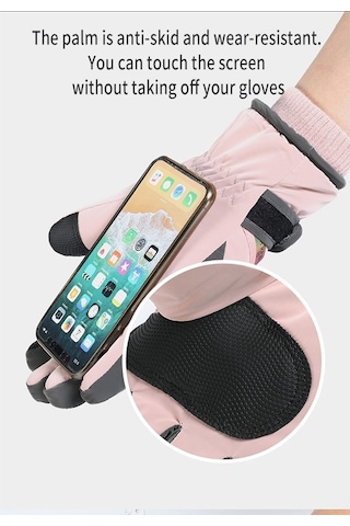 Kayak Eldivenleri Artı Kadife Sıcaklık Açık Binicilik Eldivenleri Velcro Gri Pink Pembe