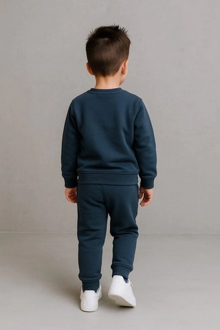 Erkek Çocuk Nakışlı İki Parça Eşofman Takımı %100 Pamuk Füme