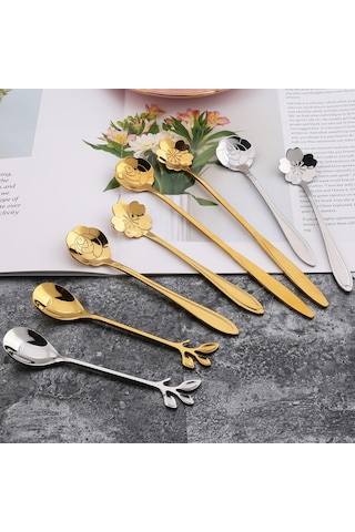 Sones 2 Adet / Paket Paslanmaz Çelik Kaşık Ve Çatal Bıçak Takımı, Stil: Çiçek Çatal + Mavi Kutu